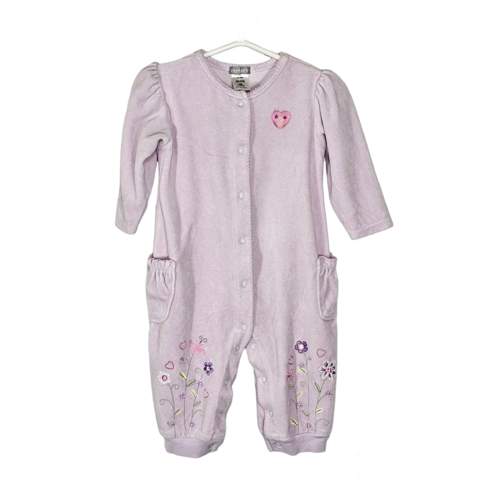 Carter's Purple Long Sleeve Floral Embroidered Jumpsuit Size 9M